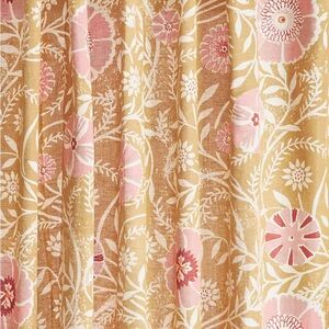Anthropologie Pink and Gold Floral Curtain 2 Panels